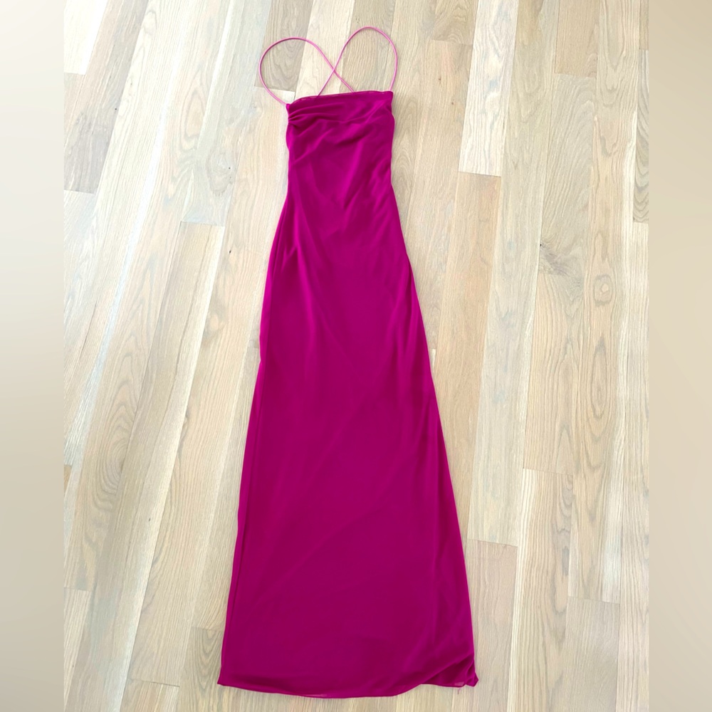 Topshop long cross cross back magenta dress